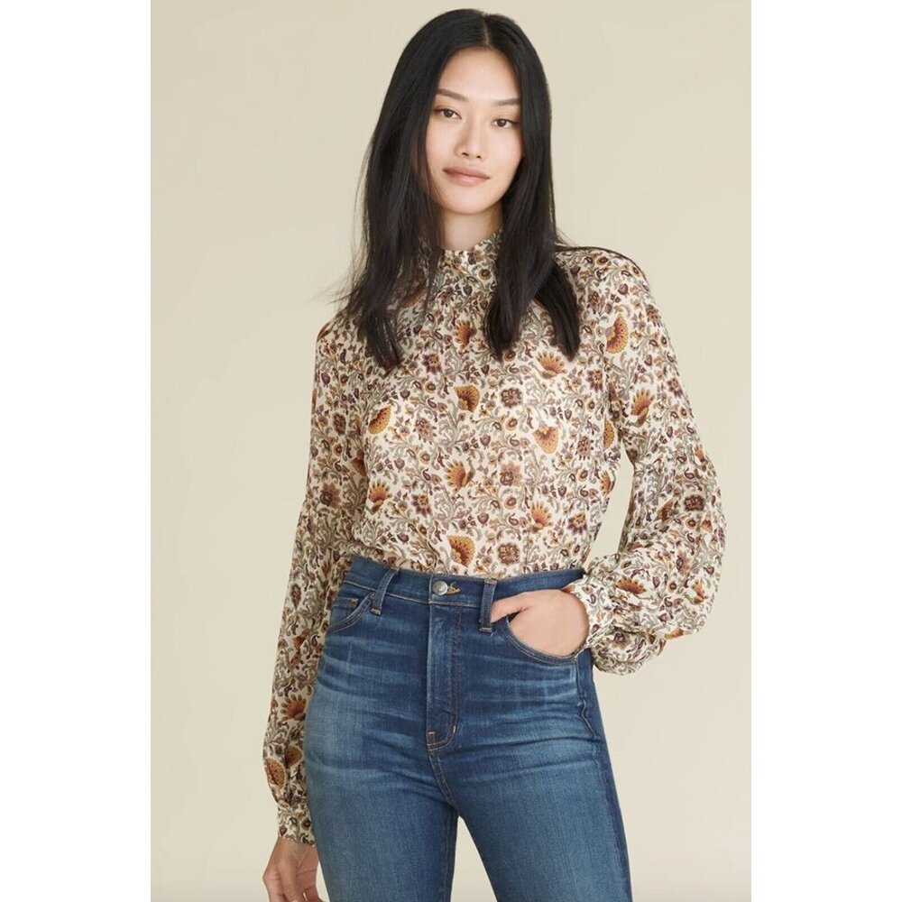 Floral Print Women's Top - Cream and Brown